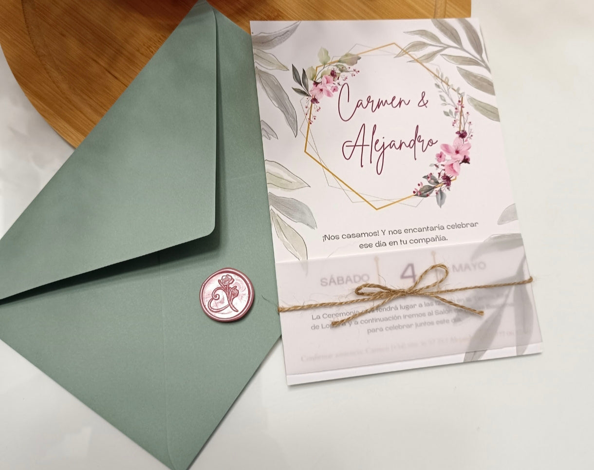 Invitación A5 verde olivo