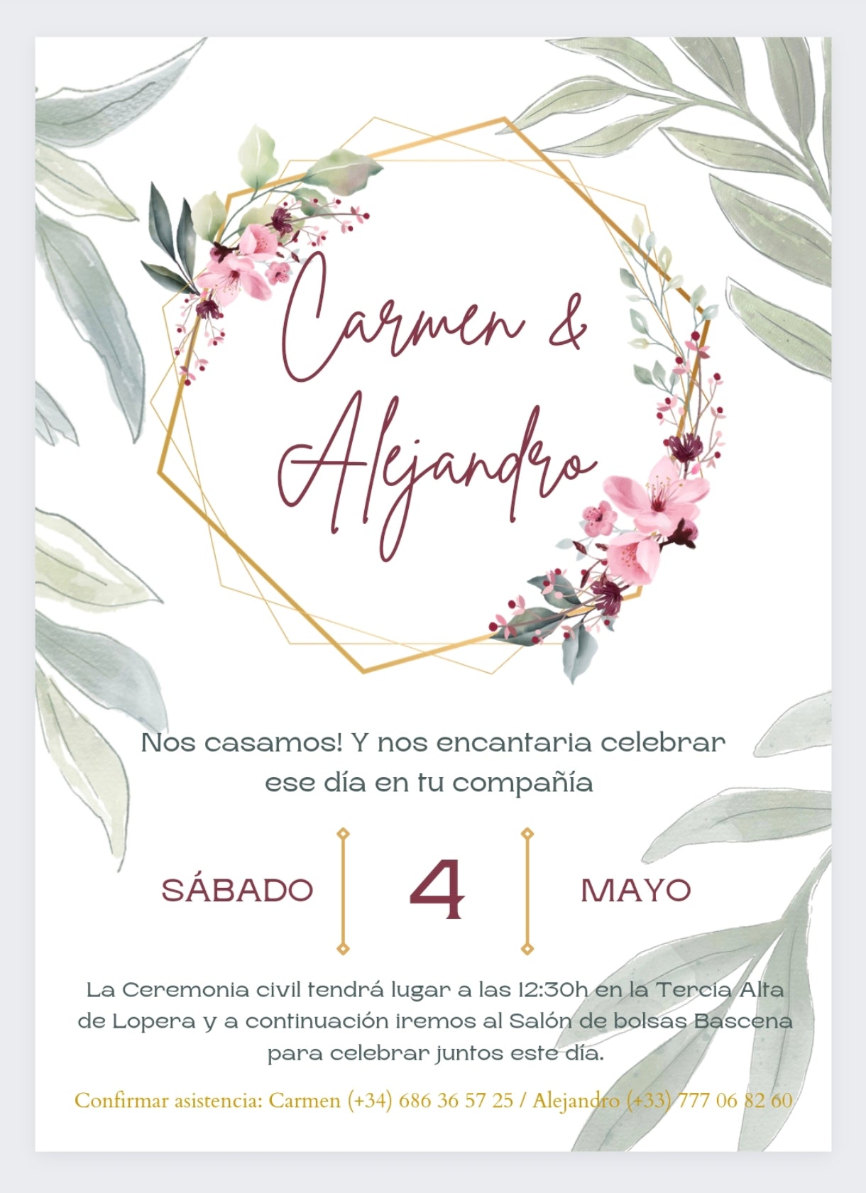 Invitación A5 verde olivo